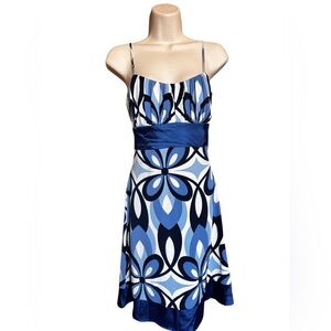 Vintage Y2K Taboo Babydoll Dress Size M Blue Geometric Empire Waist Sash USA